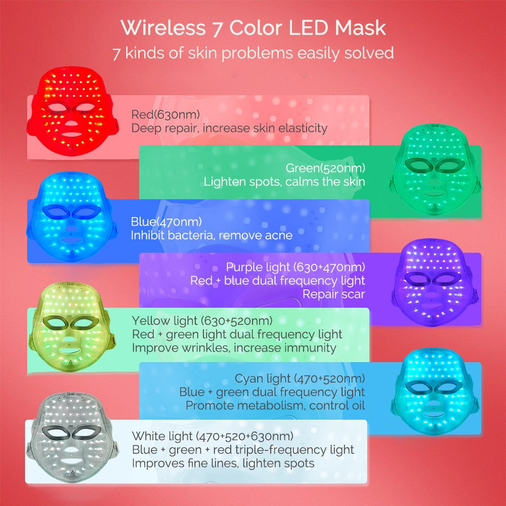 Máscara facial recarregável com led, 7 núcleos, fóton, máscara de beleza, rejuve
