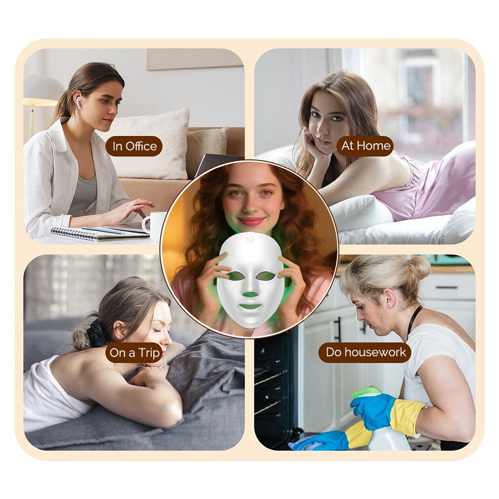 Máscara facial recarregável com led, 7 núcleos, fóton, máscara de beleza, rejuve