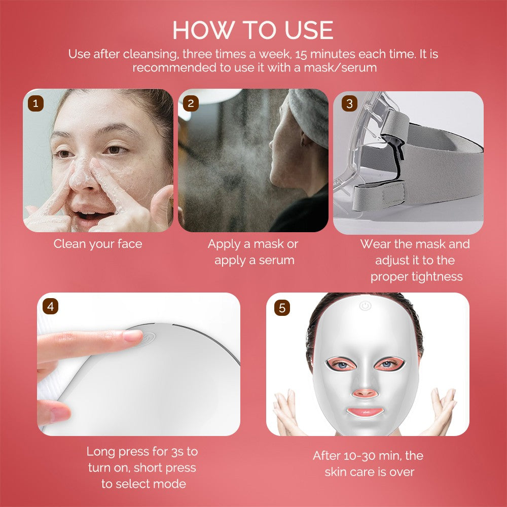 Máscara facial recarregável com led, 7 núcleos, fóton, máscara de beleza, rejuve