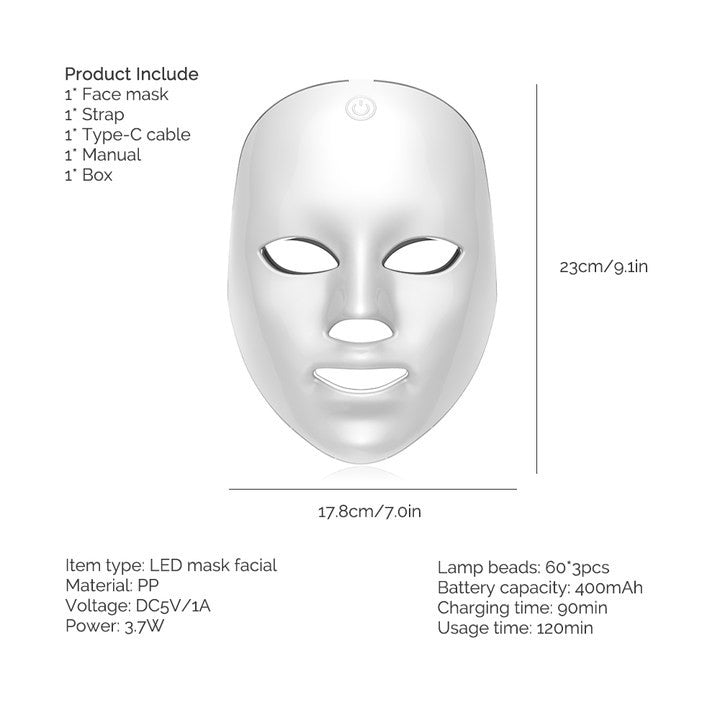 Máscara facial recarregável com led, 7 núcleos, fóton, máscara de beleza, rejuve